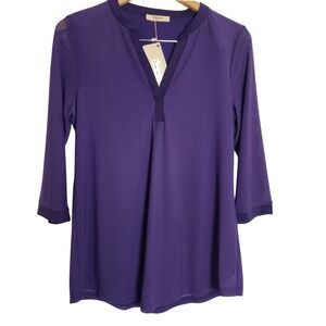 Timeson NWT Size S 3/4 Sleeve Pullover  Tunic Style Top V‎ Neck Lined